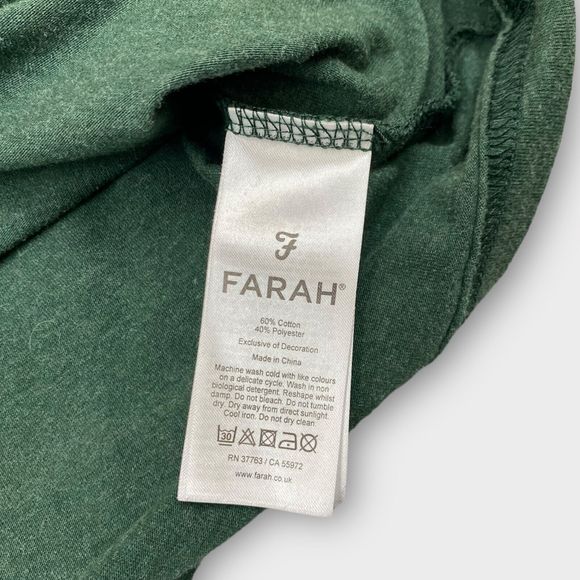 Farah Men's Medium Crew Neck Embroidered Logo Short Sleeve T Shirt Heather Green - Picture 7 of 8